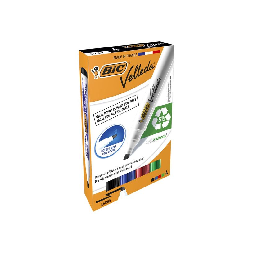 3086120017545-BIC VELLEDA 1751 - Pack de 4 marqueurs effaçables - pointe biseau - couleurs assorties-P_79351090_2-6