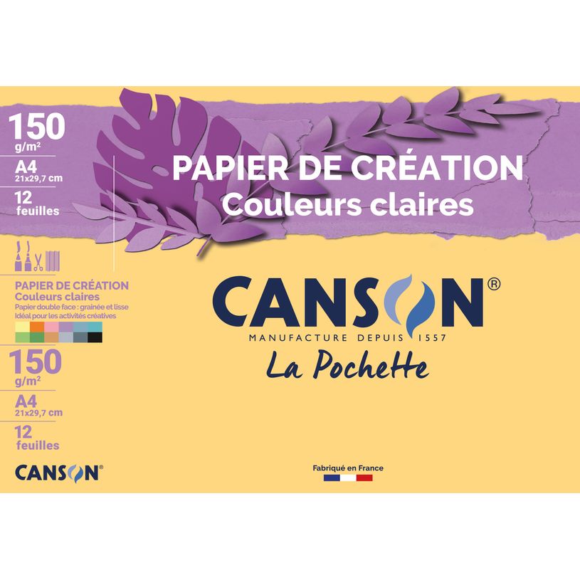 3148950027603-Canson Création - Pochette papier à dessin - 12 feuilles - A4 - 150 gr - couleurs claires-P_79351338_1-0