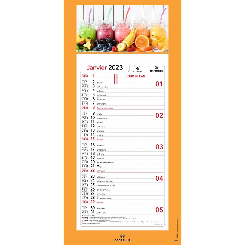 3664447125923-Oberthur - Plaque Illustrée mensuel - 16 x 33,3 cm - disponible dans différents modèles-P_79351467_11-1