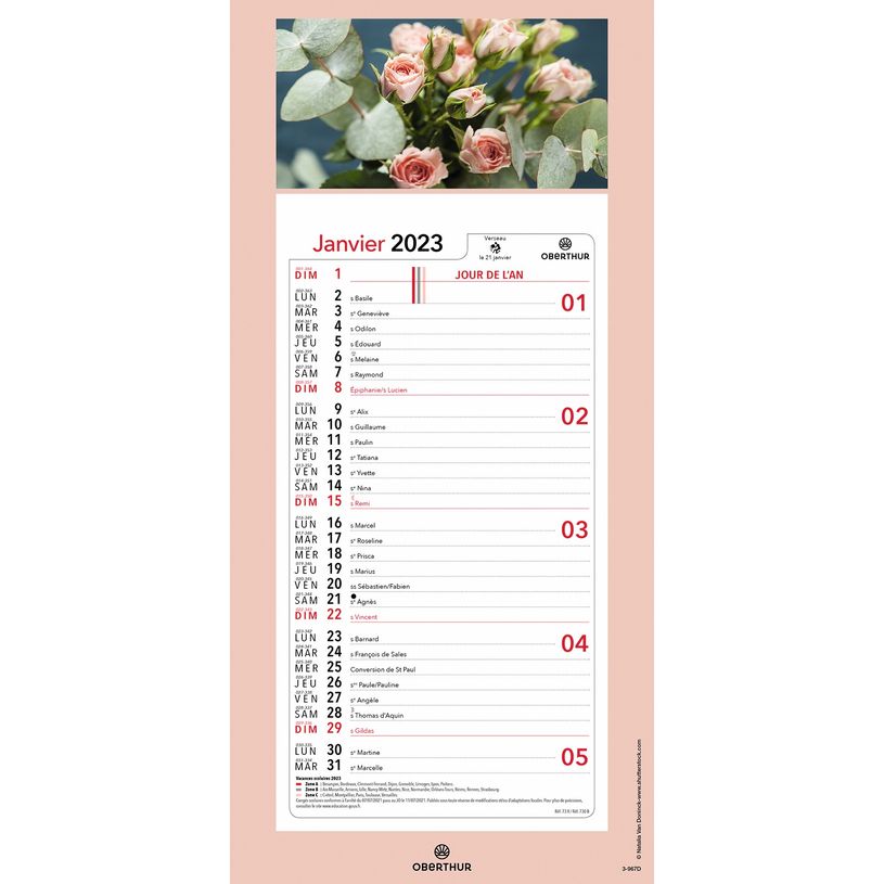 3664447125923-Oberthur - Plaque Illustrée mensuel - 16 x 33,3 cm - disponible dans différents modèles-P_79351467_13-3