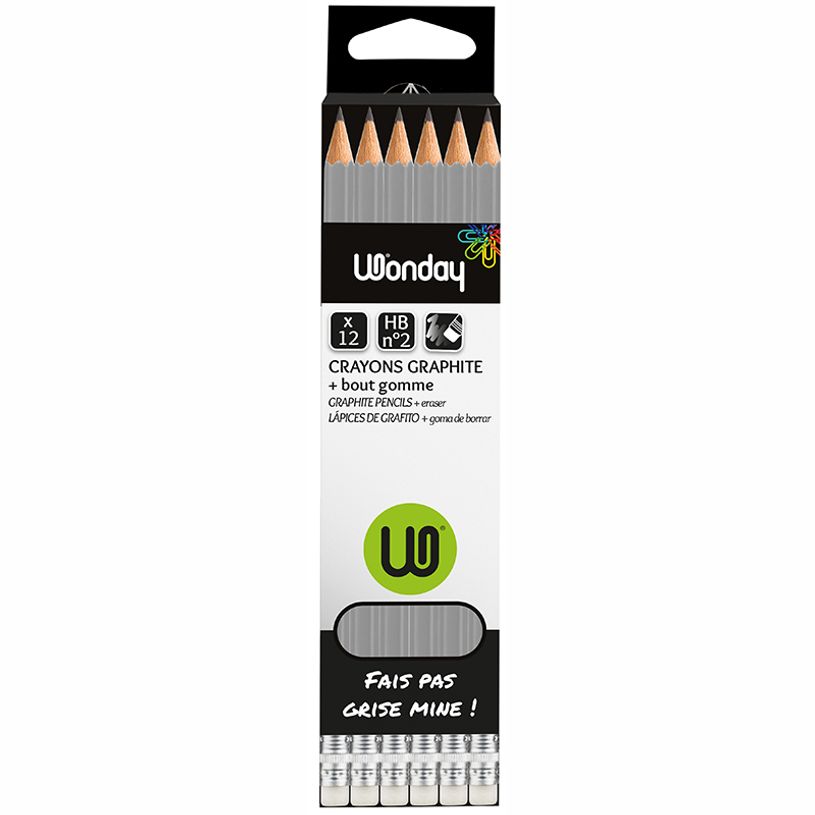 3457703915365-Wonday - Pack de 12 crayons à papier - HB - embout gomme-P_79352018_1-0