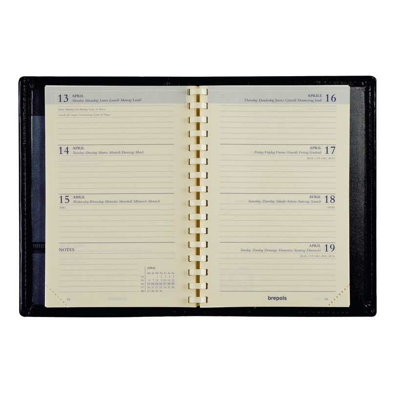 5412303124379-Agenda de poche spiralé Delta Genova - 1 semaine sur 2 pages - 8 x 12 cm - noir - Brepols--1