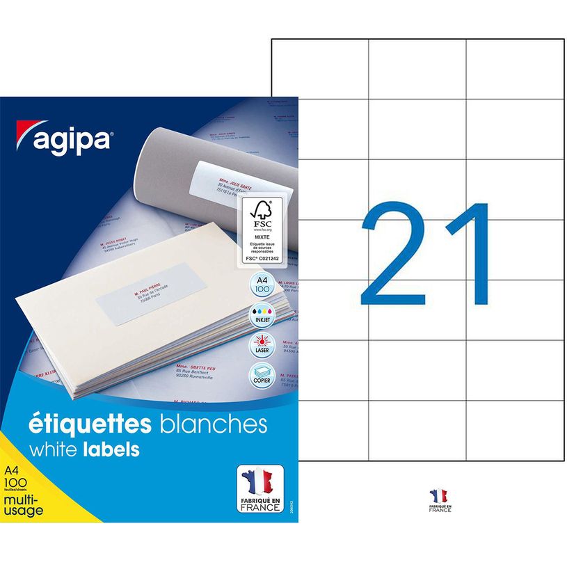3270241010442-Apli Agipa - 2100 Étiquettes adhésives blanches multi-usages - 70 x 42,4 mm - coins droit-P_79353785_1-0