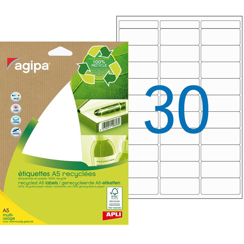 3270241012453-Apli Agipa - Etui A5 - 420 Étiquettes 100% recyclées blanches multi-usages - 19 x 38 mm --P_79353790_1-0