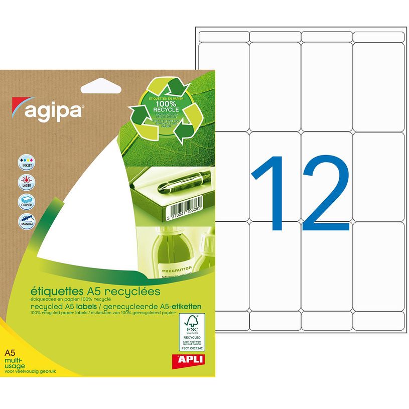 3270241012484-Apli Agipa - Etui A5 - 168 Étiquettes 100% recyclées blanches multi-usages - 56 x 34 mm --P_79353793_1-0