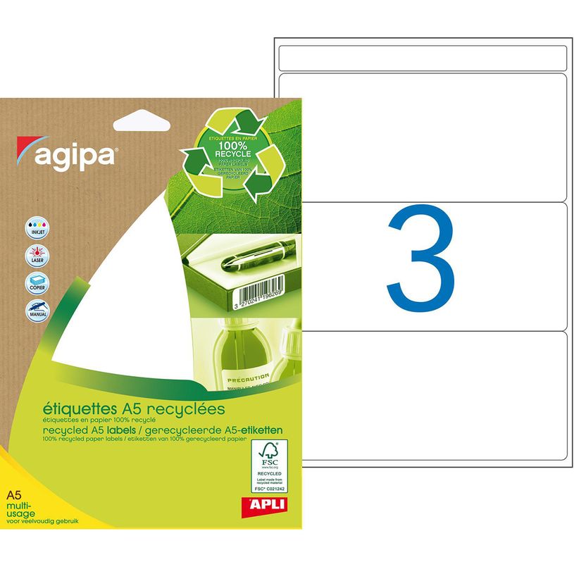3270241012514-Apli Agipa - Etui A5 - 42 Étiquettes 100% recyclées blanches multi-usages - 64 x 133 mm --P_79353796_1-0