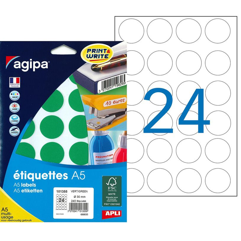 3270241013559-Apli Agipa - Etui A5 - 240 Pastilles adhésives - vert multi-usages - diamètre 30 mm - ré-P_79354322_1-0