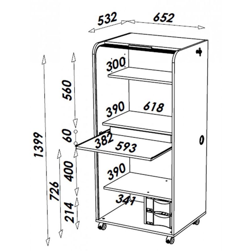 3253311400015-Armoire haute à rideaux ORGA - 2 tiroirs - H140 cm - Noir-P_79355311_5-3