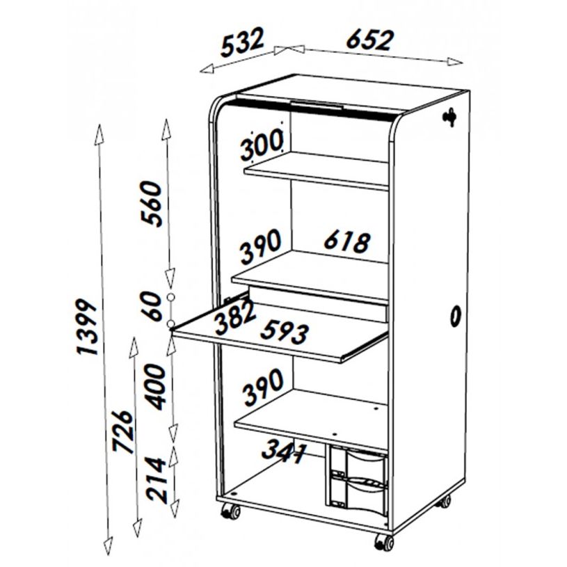 3253311400022-Armoire haute à rideaux ORGA - 2 tiroirs - H140 cm - Blanc-P_79355312_5-3