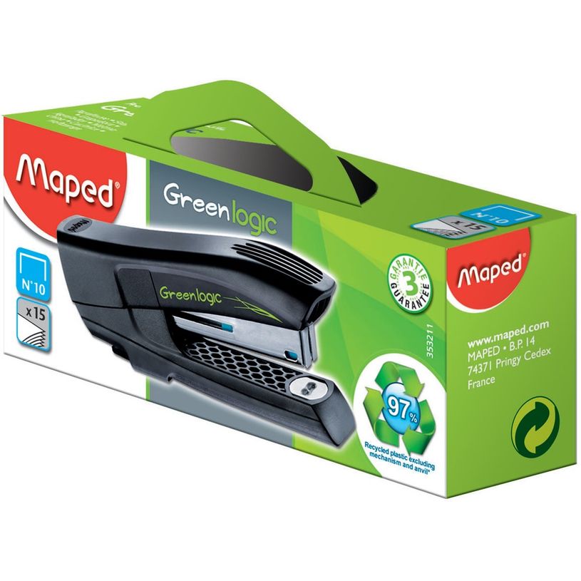 3154143532113-Maped - Agrafeuse de poche Greenlogic Pocket n°10 noir - capacité de 15 feuilles - agrafe-P_79355918_1-0