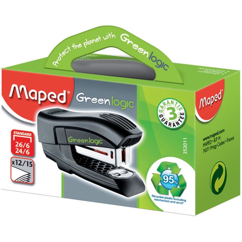 3154143530119-Maped - Mini Agrafeuse Greenlogic - capacité de 15 feuilles - agrafes 24/6 ou 26/6-P_79355920_1-0