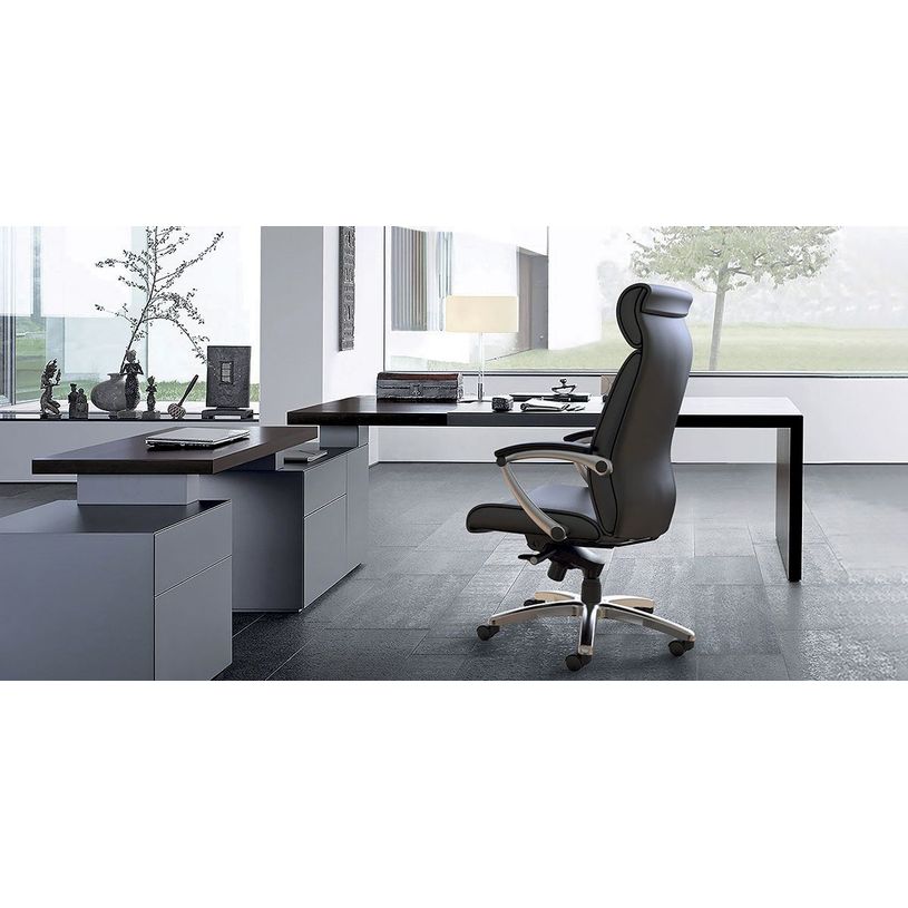 3700339808458-Fauteuil de bureau ergonomique GEORGE en cuir - Accoudoirs fixes - Noir -P_79356106_5-4