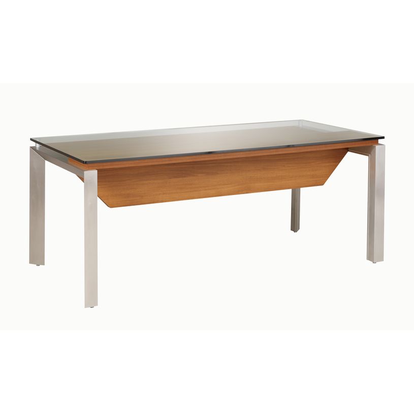 3483600012258-Bureau verre SLIVER avec voile de fond - 190 cm - Pieds métal - Noyer et bronze-P_79356203_1-0