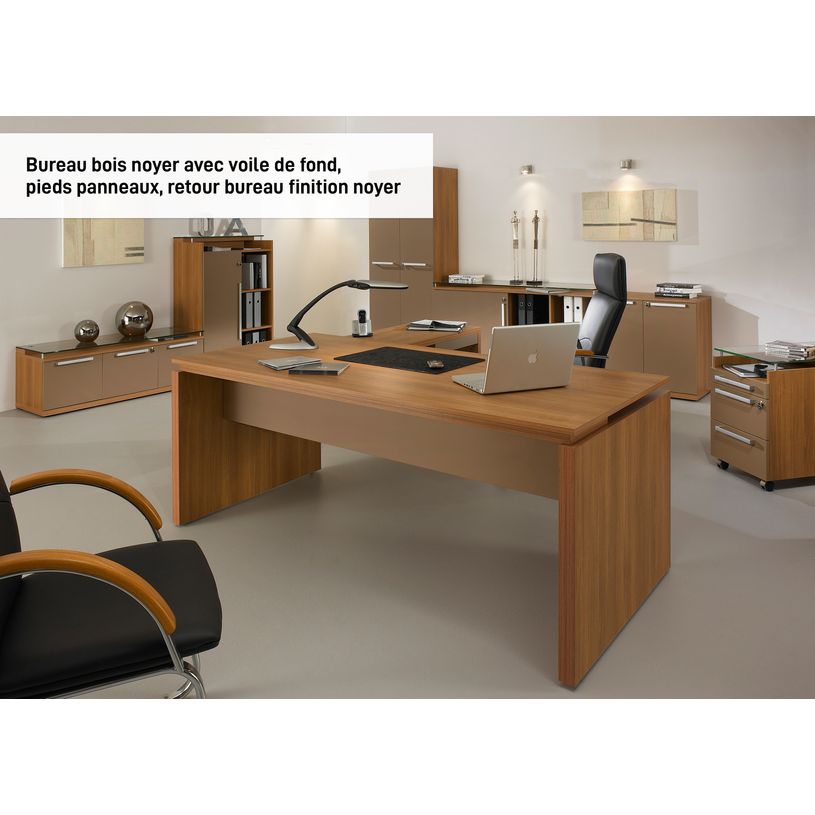 3483600012272-Bureau bois SLIVER - 190 cm - Pieds panneaux - Noyer et bronze-P_79356205_1-0