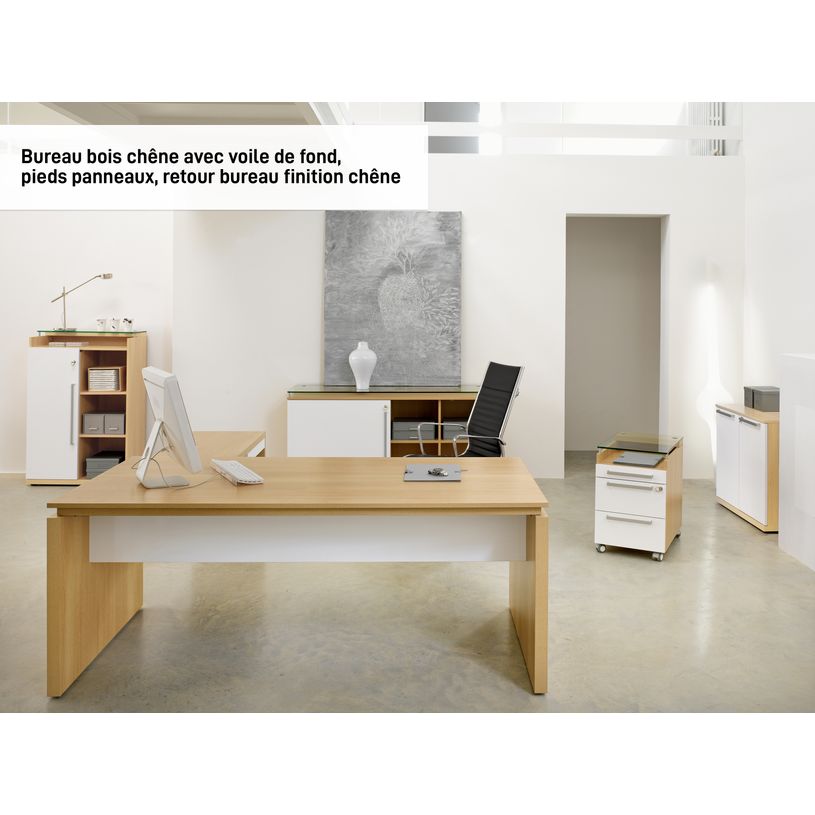 3483600165497-Bureau bois SLIVER - 190 cm - Pieds panneaux - Chêne fil et blanc-P_79356215_1-0