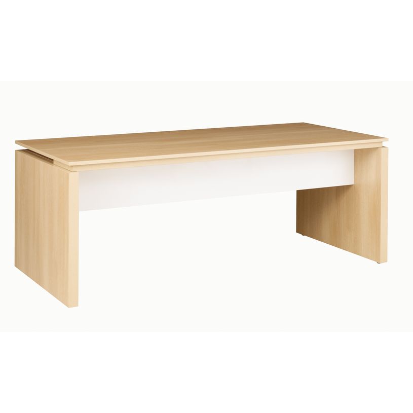 3483600165497-Bureau bois SLIVER - 190 cm - Pieds panneaux - Chêne fil et blanc-P_79356215_2-1