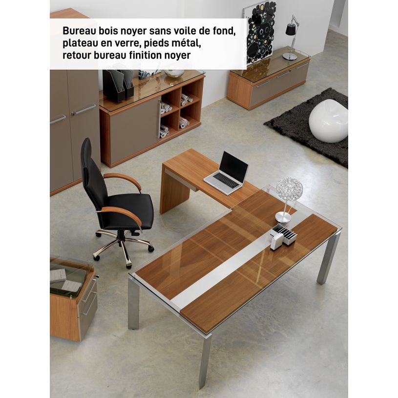 3483600174581-Bureau verre SLIVER - 190 cm - Pieds métal - Noyer et bronze-P_79356217_1-0