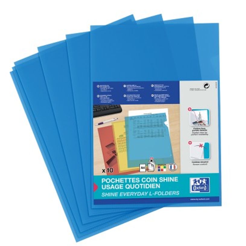 3045050174377-SHINE - 10 Pochettes coin - A4 - pour 25 feuilles - 12/100 - bleu cristal-P_79356711_1-0