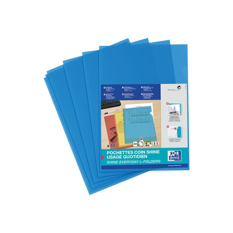 3045050174377-SHINE - 10 Pochettes coin - A4 - pour 25 feuilles - 12/100 - bleu cristal-P_79356711_2-1