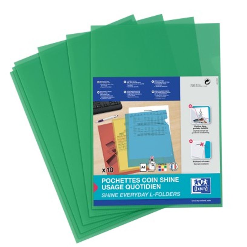 3045050174438-SHINE - 10 Pochettes coin - A4 - pour 25 feuilles - 12/100 - vert cristal-P_79356714_1-0