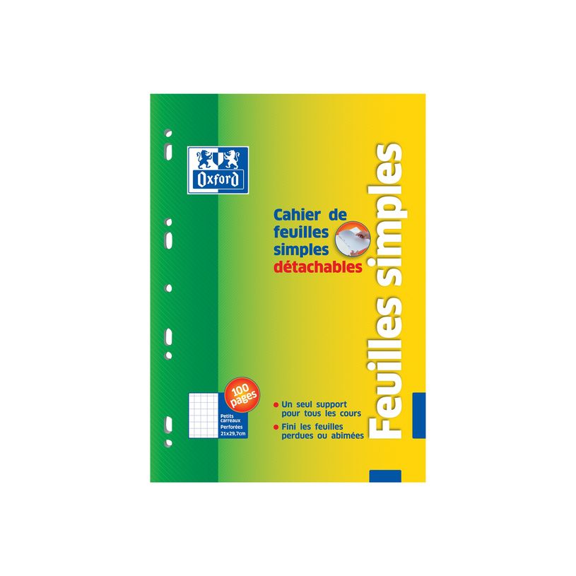 3020121072912-Oxford - Bloc de cours - feuilles simples détachables A4 - 100 pages - petits carreaux - p-P_79356959_1-0
