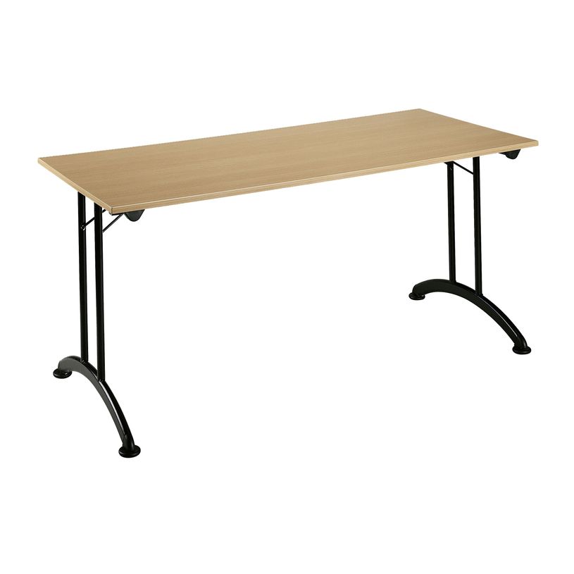 3700245512074-Table de réunion pliante - rectangulaire - L160 x H74 x P70 cm - imitation hêtre/noir-P_79357199_1-0