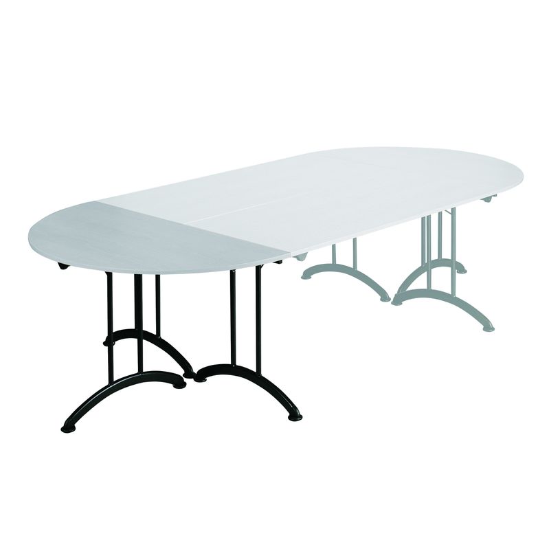 3700245512104-Table de réunion pliante - demi-ronde - L140 x H74 x P70 cm - gris/noir-P_79357202_1-0
