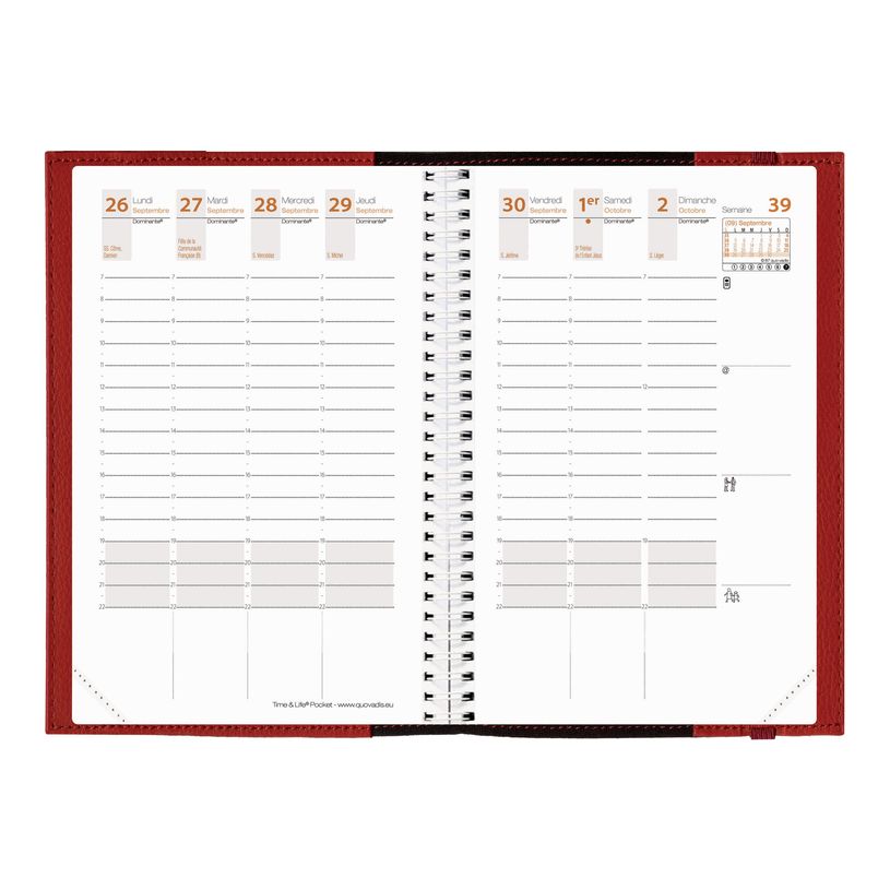 2012347256055-Agenda spiralé à élastique Time & Life Pocket - 1 semaine sur 2 pages - 10 x 15 cm - rou-P_79359879_1-1