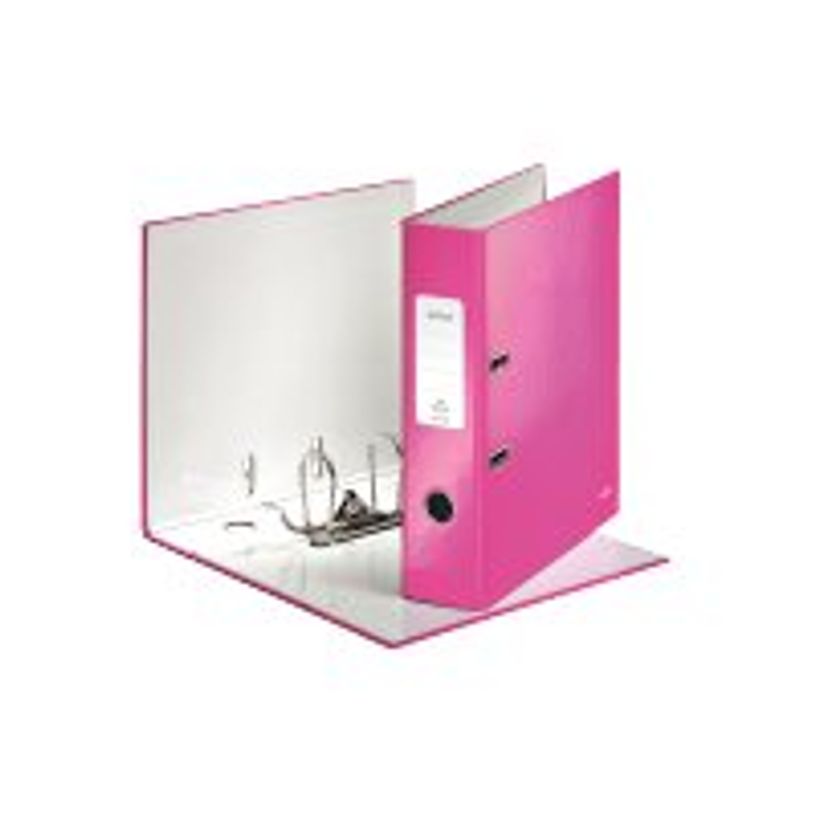 4002432394678-Leitz WOW 180° - Classeur à levier - Dos 80 mm - A4 - pour 600 feuilles - rose métallis