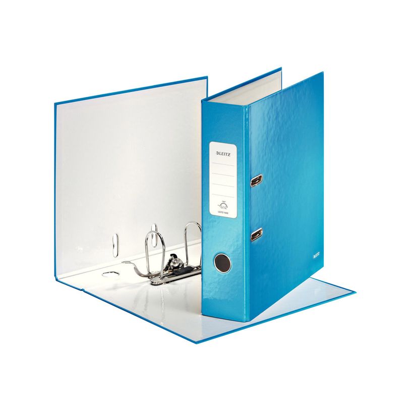 4002432394685-Leitz WOW 180° - Classeur à levier - Dos 80 mm - A4 - pour 600 feuilles - bleu métallis