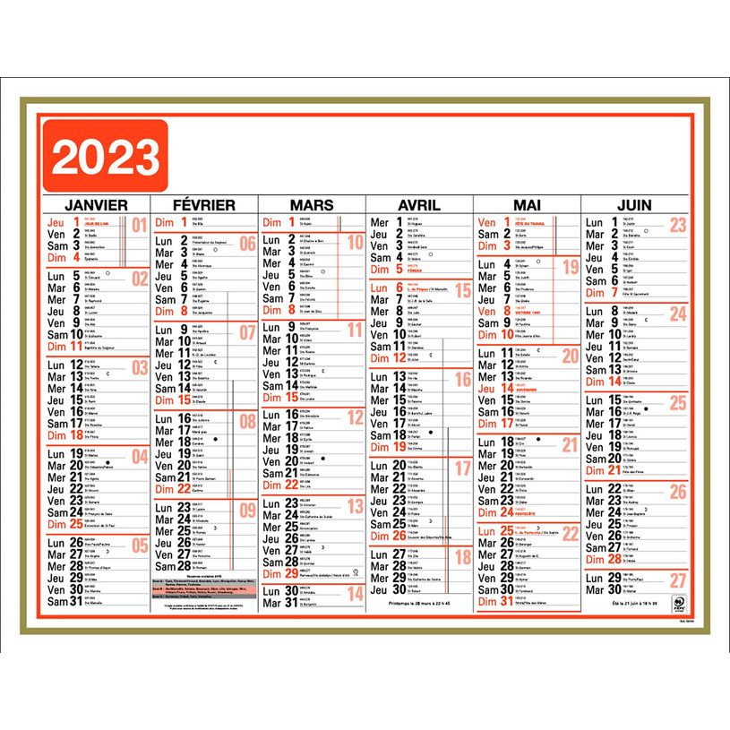 3664447125374-Oberthur Classique - Calendrier 6 mois par face - 33,5 x 43 cm-P_79360107_1-0