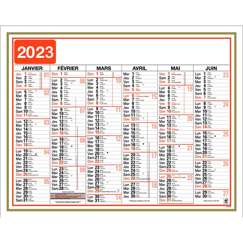 3664447125381-Oberthur Classique - Calendrier 6 mois par face - 40,5 x 52 cm-P_79360109_1-0