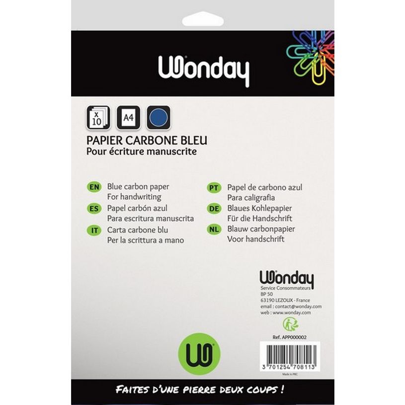 3701254708113-Wonday - 10 feuilles de papier carbone A4 - bleu-P_79360715_1-0