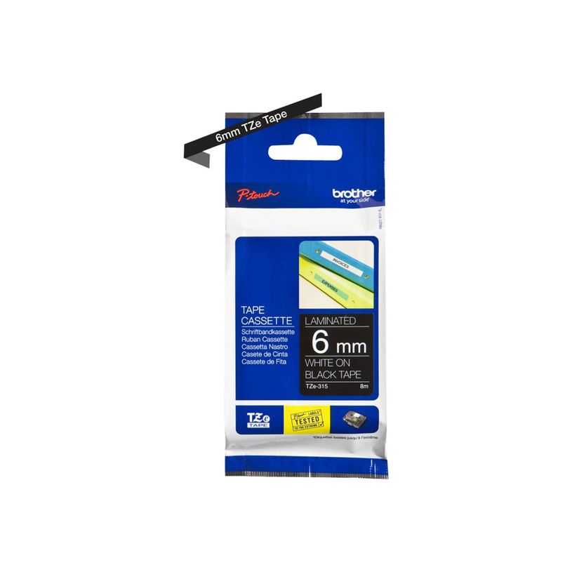 4977766052399-Brother TZe315 - Ruban d'étiquettes auto-adhésives - 1 rouleau (6 mm x 8 m) - fond noir 