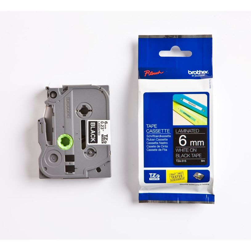 4977766052399-Brother TZe315 - Ruban d'étiquettes auto-adhésives - 1 rouleau (6 mm x 8 m) - fond noir 