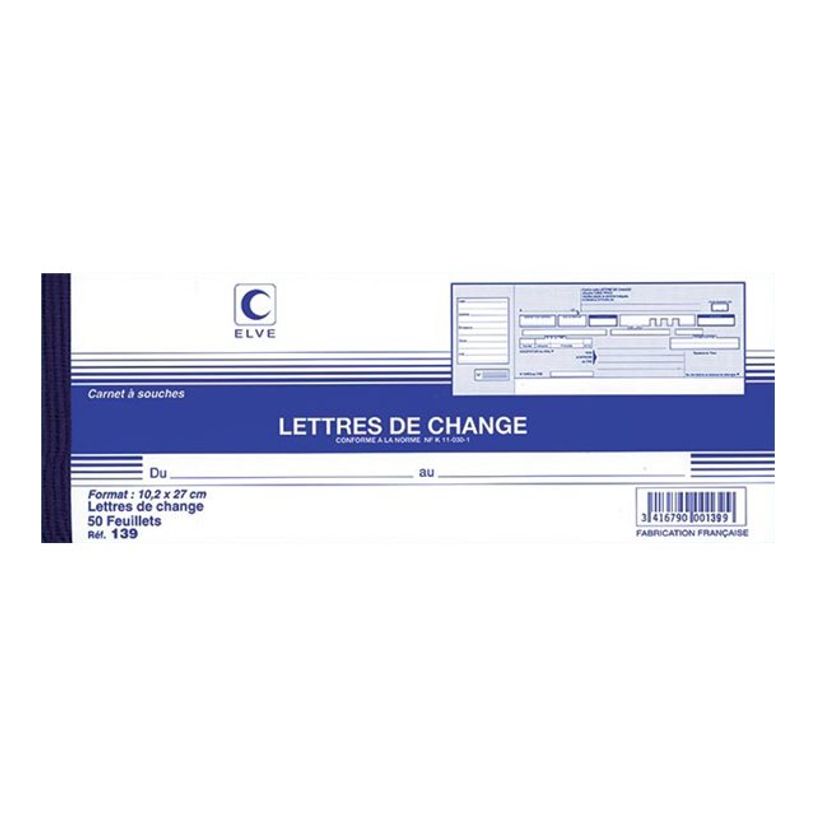 3416790001399-ELVE - Carnet de lettres de change - 50 feuilles - 10,2 x 27 cm-P_79362490_1-0