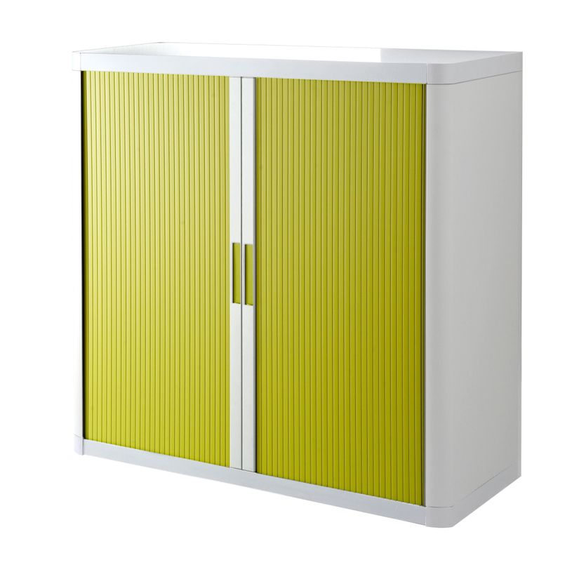 3660141929065-Armoire mi-haute à rideaux EASY OFFICE - 110 x 104 x 41,5 cm - Corps blanc - Rideaux et poignée vert--0