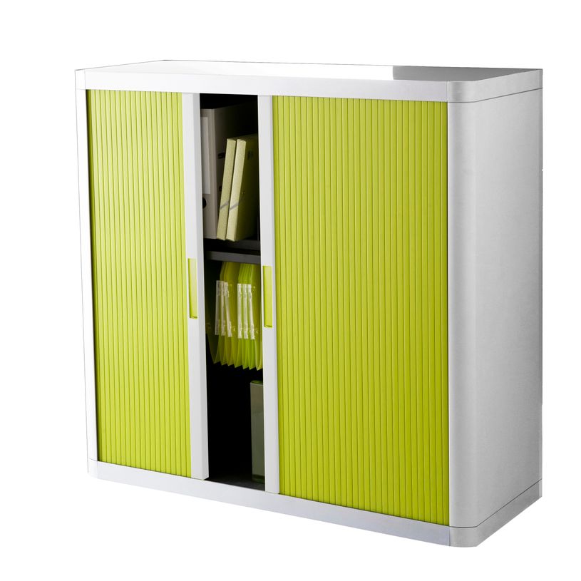 3660141929065-Armoire mi-haute à rideaux EASY OFFICE - 110 x 104 x 41,5 cm - Corps blanc - Rideaux et poignée vert--1