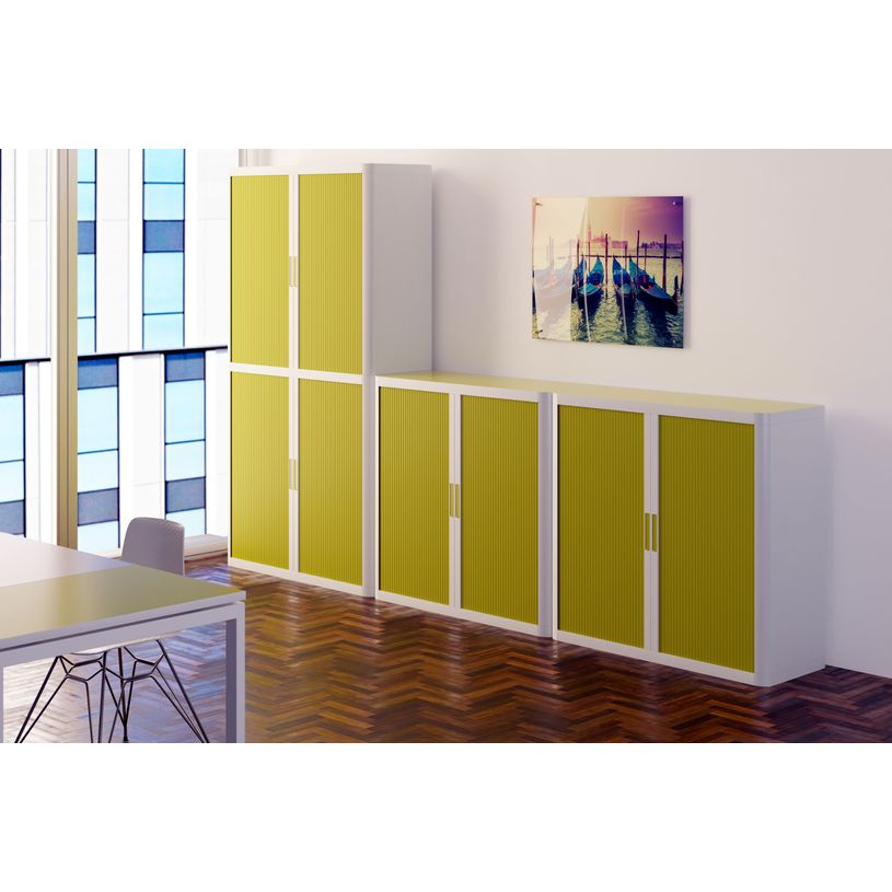 3660141929065-Armoire mi-haute à rideaux EASY OFFICE - 110 x 104 x 41,5 cm - Corps blanc - Rideaux et poignée vert--2