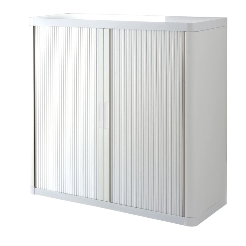 3660141929126-Armoire mi-haute à rideaux EASY OFFICE - 110 x 104 x 41,5 cm - Corps, rideaux et poignée blanc--0