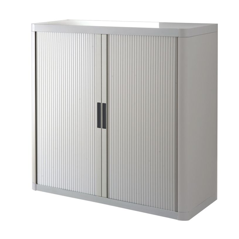 3660141929140-Armoire mi-haute à rideaux EASY OFFICE - 110 x 104 x 41,5 cm - Corps et rideaux gris - Poignée anthra--0