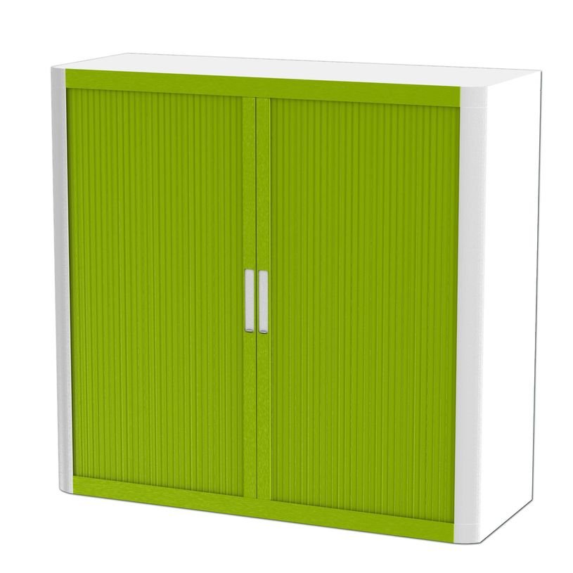 3660141929461-Armoire mi-haute à rideaux EASY OFFICE - 110 x 104 x 41,5 cm - Corps et poignée blanc - Rideaux vert--0
