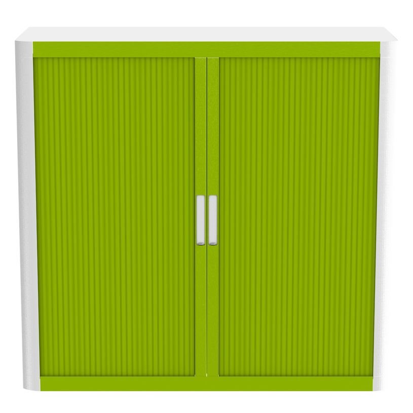 3660141929461-Armoire mi-haute à rideaux EASY OFFICE - 110 x 104 x 41,5 cm - Corps et poignée blanc - Rideaux vert--1