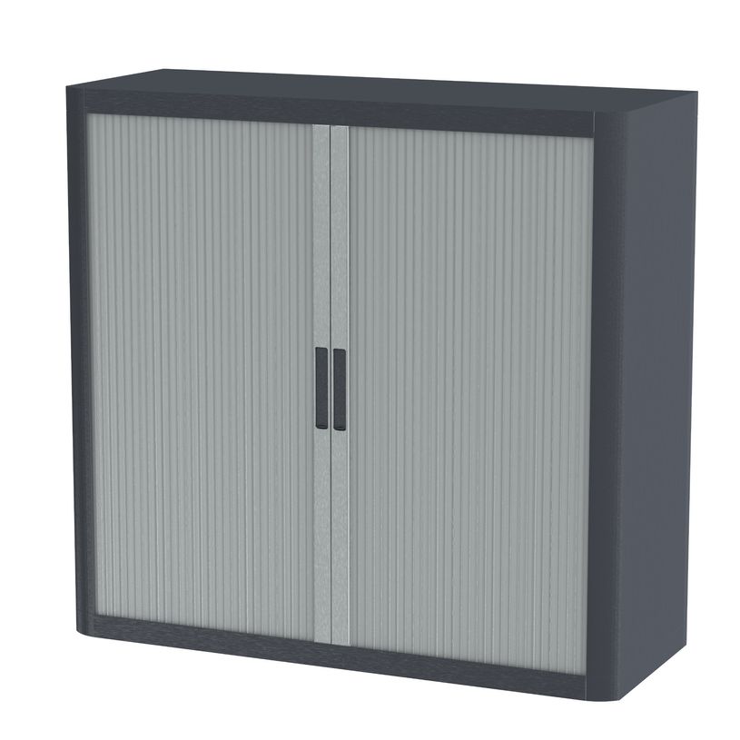 3660141930023-Armoire mi-haute à rideaux EASY OFFICE - 110 x 104 x 41,5 cm - Corps et poignée anthracite - Rideaux --0