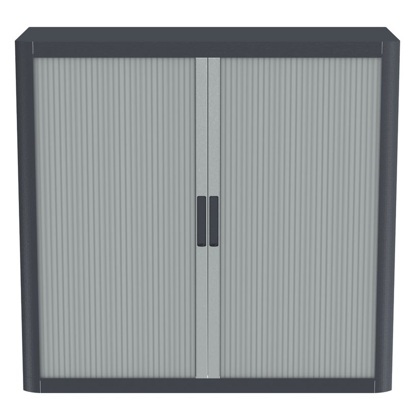 3660141930023-Armoire mi-haute à rideaux EASY OFFICE - 110 x 104 x 41,5 cm - Corps et poignée anthracite - Rideaux --1