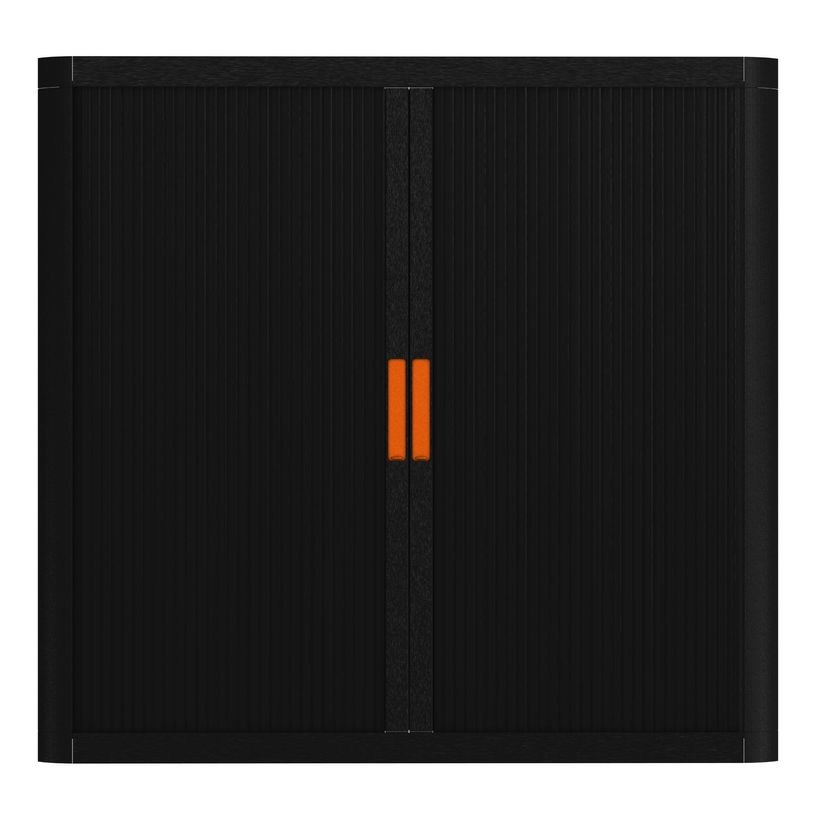 0000000092951-Armoire mi-haute à rideaux EASY OFFICE - 110 x 104 x 41,5 cm - Corps et rideaux noir - Poignée orange--0
