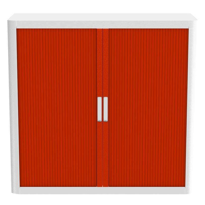 3660141930108-Armoire mi-haute à rideaux EASY OFFICE - 110 x 104 x 41,5 cm - Corps et poignée blanc - Rideaux rouge--1