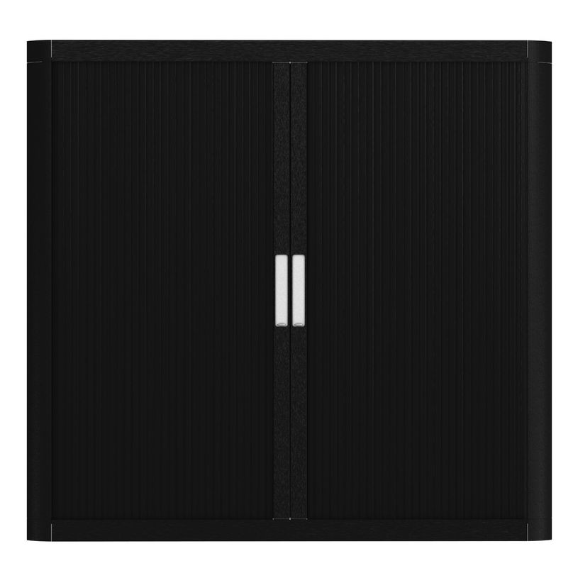 3660141930177-Armoire mi-haute à rideaux EASY OFFICE - 110 x 104 x 41,5 cm - Corps et rideaux noir - Poignée blanch--0