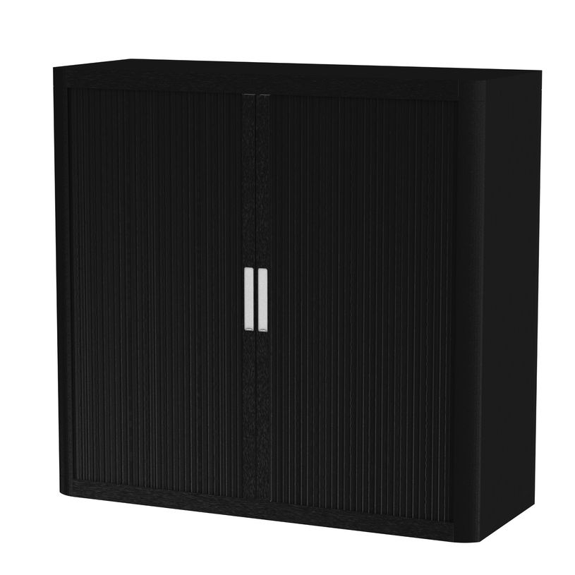 3660141930177-Armoire mi-haute à rideaux EASY OFFICE - 110 x 104 x 41,5 cm - Corps et rideaux noir - Poignée blanch--1