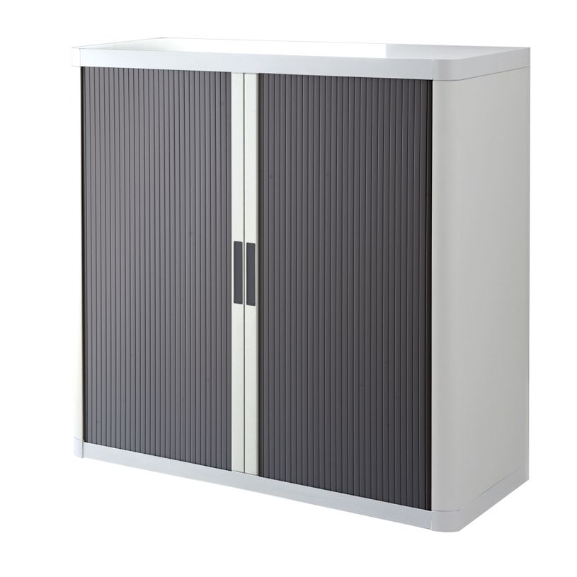 3660141930207-Armoire mi-haute à rideaux EASY OFFICE - 110 x 104 x 41,5 cm - Corps blanc - Rideaux et poignée anthr--0